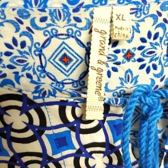 Grand & Greene Boho Aztec Multicolored Long Sleeve Tied Neck line Sz. XL Tunic - Picture 2 of 6